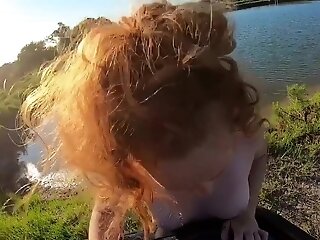 Slender Curly Sandy-haired Gets Harshly Fucked And Creampied By Her Older Paramour After Risky Outdoor Bj