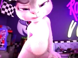Jokey Fem-bunny Judy Hopps Hops Insanely On A Big Rod - Three Dimensional Animation
